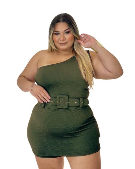 Imagem de Macaquinho Plus Size Um Ombro Short Saia c Cinto 0454