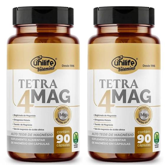 Imagem de Magnésio dimalato magnesio quelato sais e taurato tetra mag 90 caps unilife kit 2