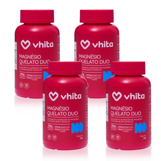 Imagem de Magnésio Dimalato Quelato e Magnésio Bisglicinato com Vitamina B6 300mg 60 cáps Vhita ( 4 unidades)
