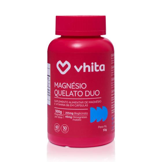 Imagem de Magnésio Dimalato Quelato e Magnésio Bisglicinato com Vitamina B6 300mg 60 Cápsulas Vhita