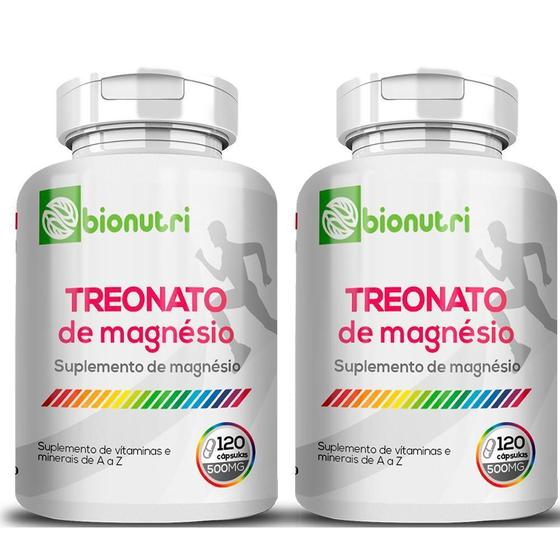 Imagem de Magnésio L- Treonato 500Mg 120Cps Kit 2 Frascos Bionutri