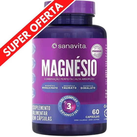 Magnésio Sanavita Dimalato Bisglicinato Taurato Tri Complex 60 Cápsulas ...