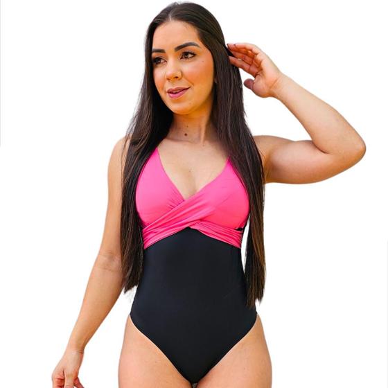 Imagem de Maiô Feminino Bicolor Bojo Alta Sustentação Boddy Uv Chapa Barriga Hidroginastica Natação Moda Praia