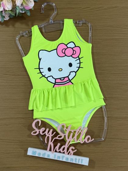 Imagem de Maiô Infantil Momi Verão Amarelo Neon com Babado Hello Kitty