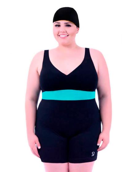 Imagem de Maiô Macaquinho Hidroginástica, Natação, Plus Size Com Touca