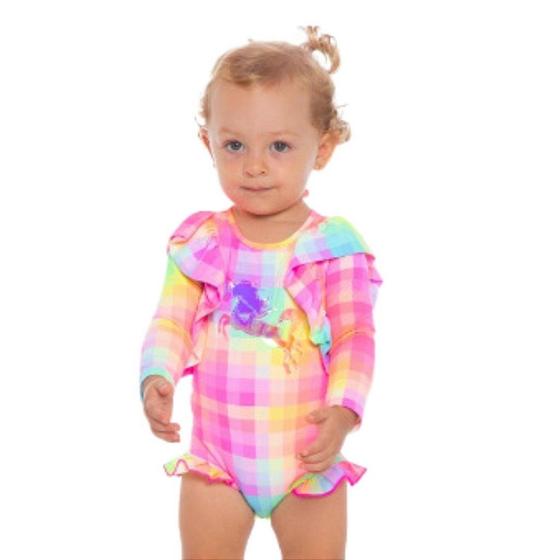 Imagem de Maiô Manga Longa Colore Neon Infantil Bebê Moda Praia Siri Kids 37379