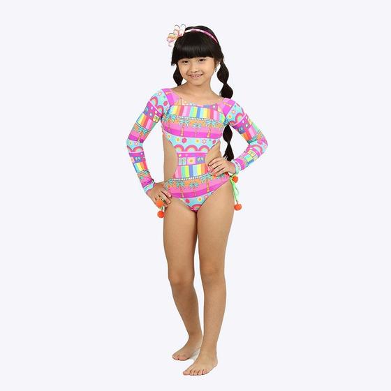 Imagem de Maiô Manga Longa Tropical Infantil Menina Moda Praia Siri Kids 39206