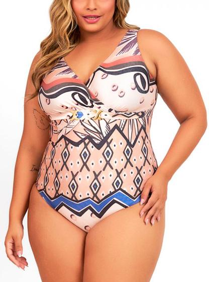 Imagem de Maiô Modelador Plus Size Estampa Brasil Pop