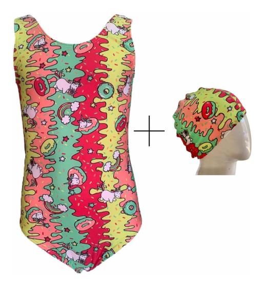 Maiô Natação Infantil Hidroginástica Com Touca Moda Praia - Menina ...