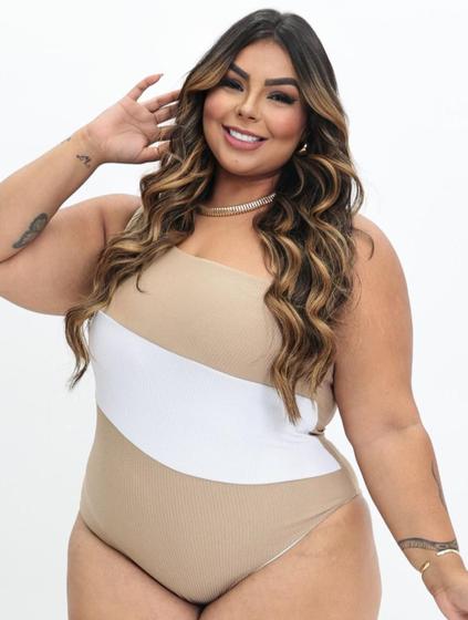 Imagem de Maiô Plus Size Mula Manca Um Ombro Só Body Bicolor G1 e G3