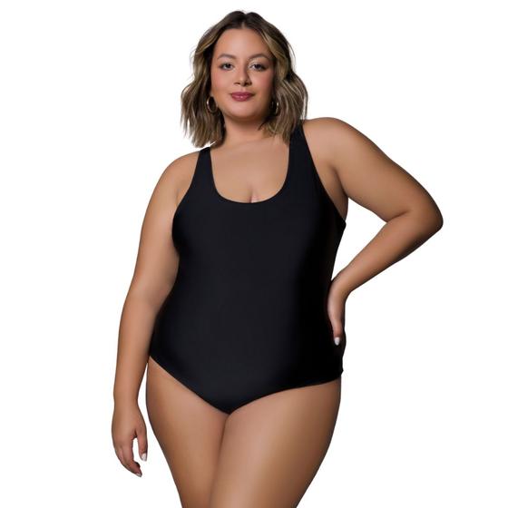 Imagem de Maiô Plus Size Selene Regata Clássico Adulto Básico Liso Com Logo Estampada Feminino