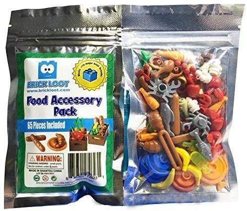 Imagem de Mais de 65 Pcs Tijolo Loot Toy Food Building Blocks - City Kitchen Accessories Pack - Fits Lego Minifigures, Inclui: Cenouras Lagostas Caranguejos Pratos de Pão Maçãs Cerejas Frango Peixe, Sorvete, Bananas