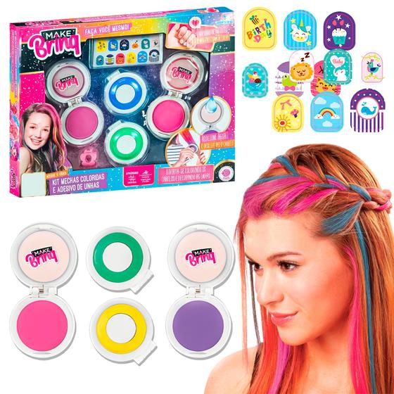 Imagem de Make Brinq Pintura De Cabelo Com Giz E Adesivos Para Unhas Colorir Mechas - Polibrinq