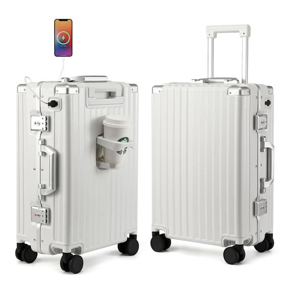 Imagem de Mala de Bordo MYER Hard Shell 20 Polegadas - Alumínio Branco Leitoso