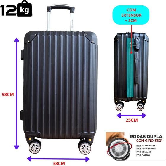 Imagem de mala de viagem Grande duplo ziper rodas duplas 58x38x25 Preto capacidade 12kg