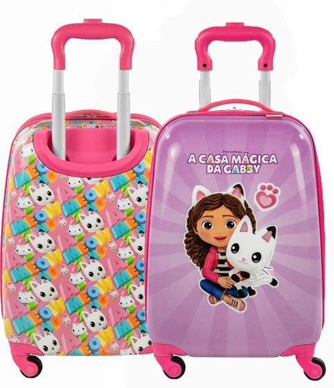 Imagem de Mala De Viagem Infantil Pequena 10kg Bordo Escolar Menina Rodinhas 360º A CASA MÁGICA DA GABBY Abs Rígida Resistente Estampada Lilás Rosa