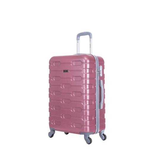 Imagem de Mala de viagem média de 23 kg para despachar cadeado material ABS rodas com giro 360 cor rosa