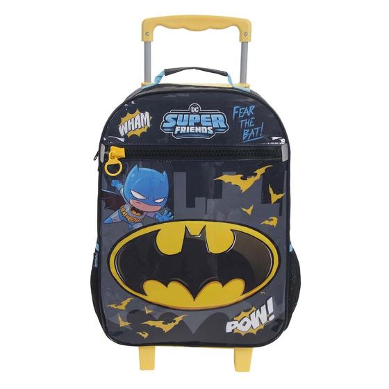 Imagem de Mala Escolar G com Rodinhas + Squeeze 340ml Infantil Menino Batman DC Superfriends