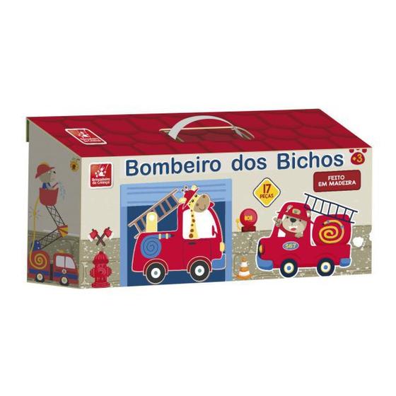 Imagem de Maleta Bombeiro dos Bichos com 17 Peças em Madeira Brincadeira de Criança