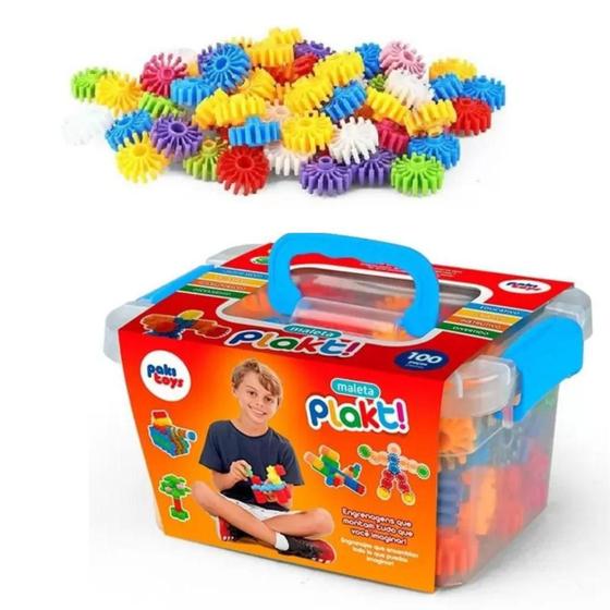 Imagem de Maleta Brinquedo Educativo De Montar Engrenagens Plakt 100pç