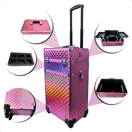 Imagem de Maleta Carrinho Rubys 2 Andares e 4 Rodinhas Rosa Fs-w1204 Mc-1