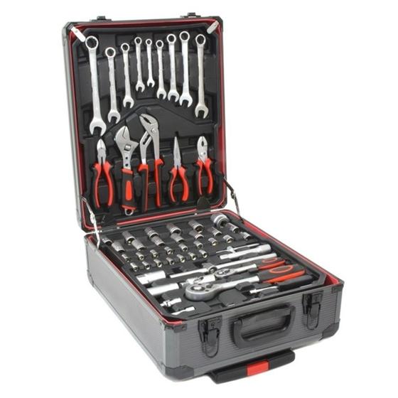 Imagem de Maleta de ferramentas completa com 399 peças com rodinhas profissional caixa cromo vanadium com alicates, soquetes, bits