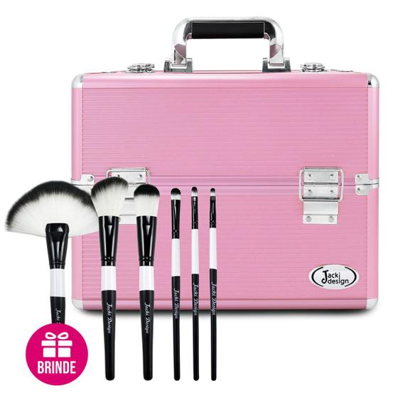 Imagem de Maleta de Maquiagem Caixa Mala Organizadora Vazia Make Designer Manicure Cabeleireira 4 Bandejas Removíveis