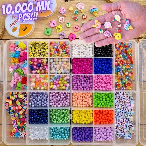 Imagem de Maleta de Miçangas Infantil Completa 10mil Pçs Coloridas Artesanato P Montar Pulseiras