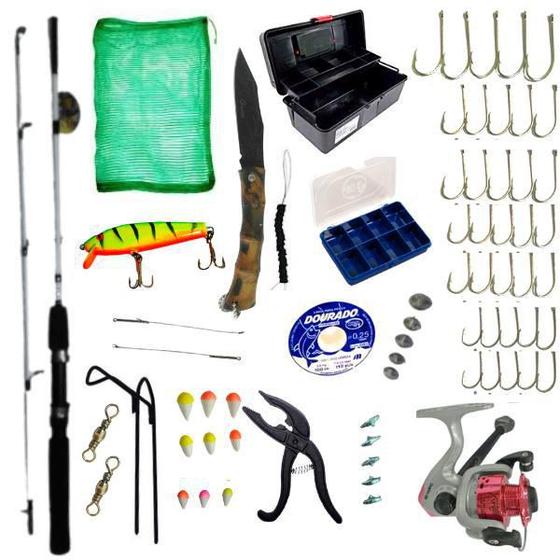 Imagem de Maleta De Pesca Kit Pescador Vara 3-6Kg Molinete Acessórios