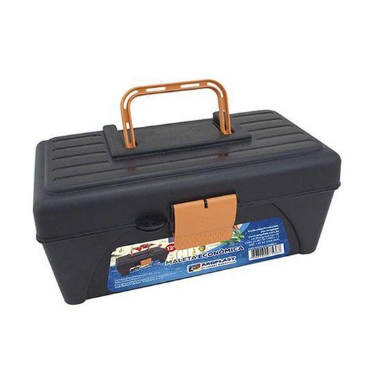 Imagem de Maleta de Pescaria com Bandeja Economica Preta Laranja 30,5x13x15,5cm - Arqplast