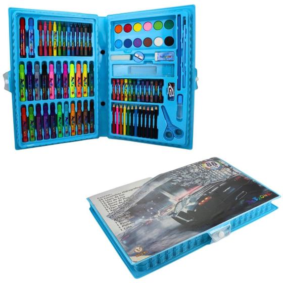 Imagem de Maleta de Pintura Infantil Azul com Giz Canetinhas 86 Peças