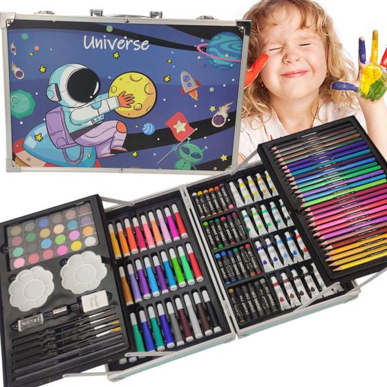 Maleta de Pintura Infantil Criança Kit Escolar 145 Peças Desenho Arte ...