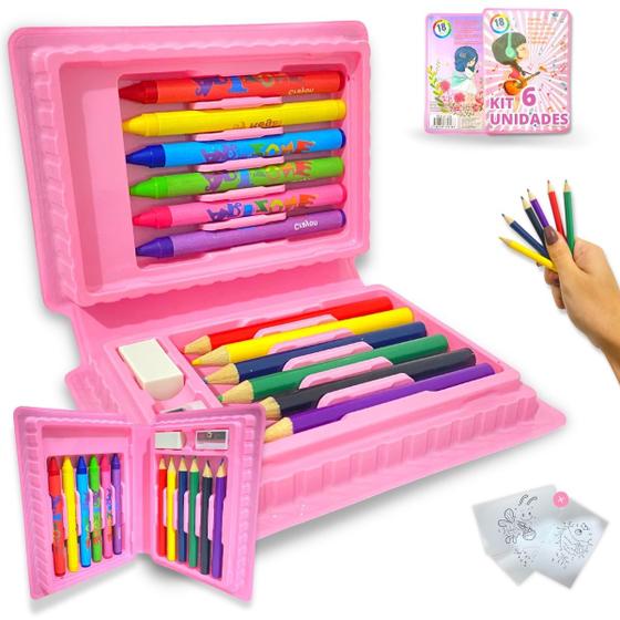 Imagem de Maleta De Pintura Infantil Estojo 18 Peças Kit 6 Unidades