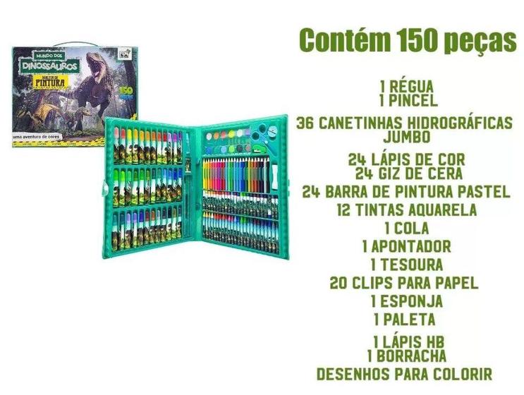 Imagem de Maleta de Pintura Infantil Estojo Kit 150 Peças Desenhar e Colorir Dino
