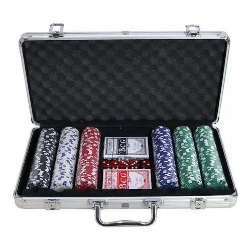 Imagem de Maleta De Poker Completo 300 Fichas 2 Baralhos E 5 Dados