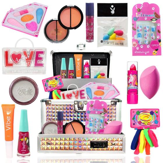 Imagem de Maleta Infantil Kit Maquiagem Completo Sombras Batom Gloss