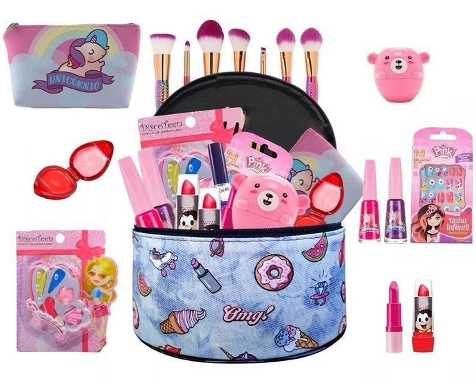 Imagem de Maleta Kit De Maquiagem Completo Infantil Pinceis Sereia