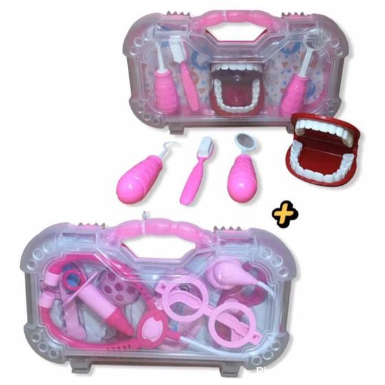 Imagem de Maleta Kit Dentista Rosa e Maleta Kit Médico Rosa 2 Brinquedo Infantil Médico e Dentista Odontologia