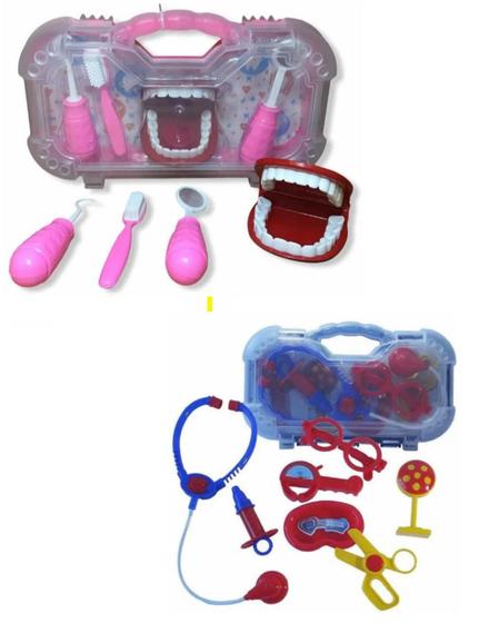 Imagem de Maleta Kit Dentista Rosa + Kit Médico Azul brincando de medico