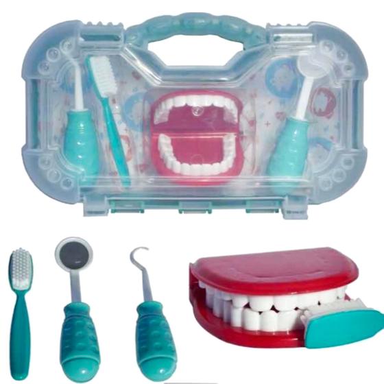 Imagem de Maleta Kit Dentista Verde Brinquedo Educativo Infantil Crianças Odontologia