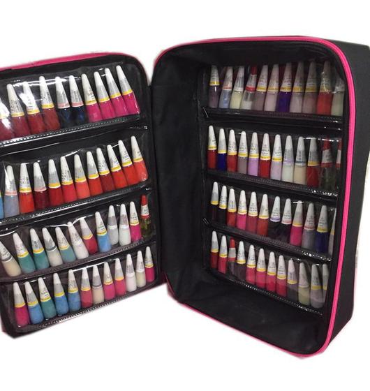 Maleta Mochila P/manicures P/90 Esmaltes Bolsa PRETO Com Pink Menor preço em Maleta Mochila P/manicures P/90 Esmaltes Bolsa PRETO Com Pink