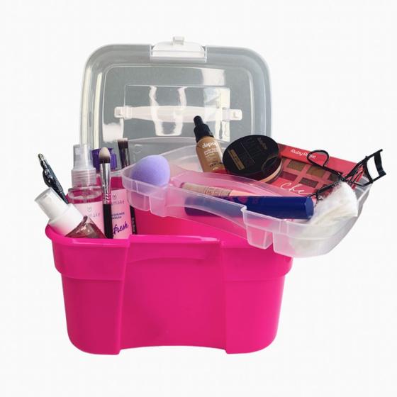 Imagem de Maleta Organizadora Plástico Rosa Cosmetic Box Pequena