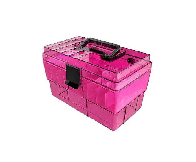 Imagem de Maleta Organizadora Rosa Transparente Porta Maquiagem Crippa