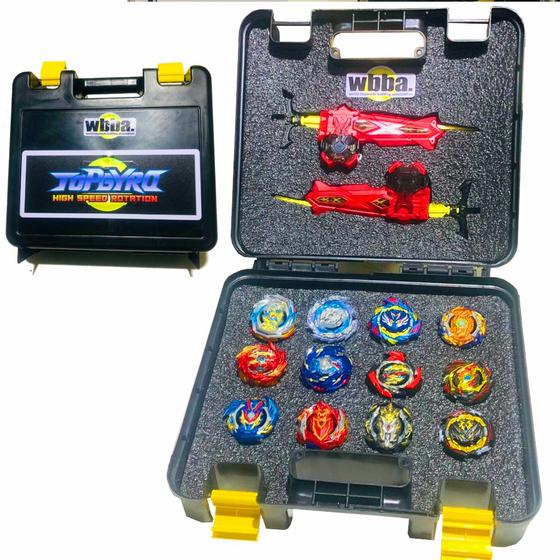 Imagem de Maleta Top Gyro com 12 beyblades sortidos 2 lançadores RL