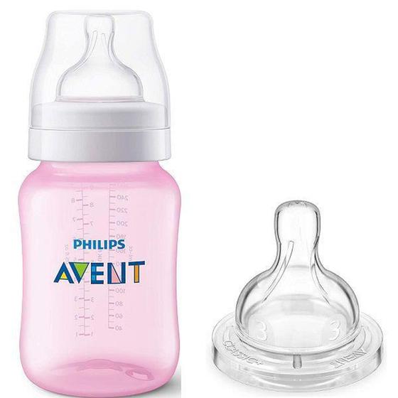 Imagem de Mamadeira ANTI-COLIC 260ML Rosa + Bico Nº3  Philips AVENT SCD809/27