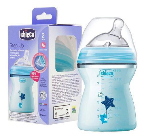 Imagem de Mamadeira Anticólica Chicco Step Up 250ml Azul Menino 2+ Meses Fluxo Médio