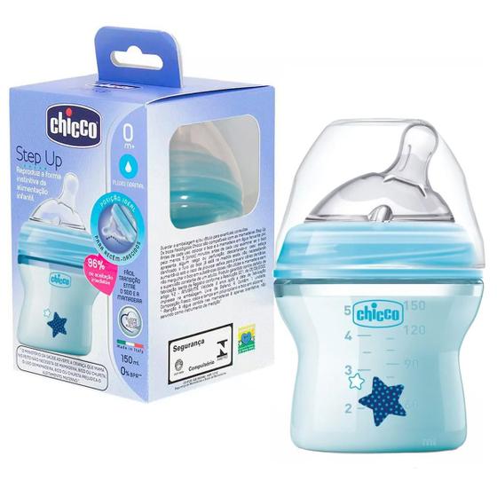 Imagem de Mamadeira Anticólica Chicco Step Up Recém Nascido 150ml Azul Menino 0+ Meses Fluxo Normal