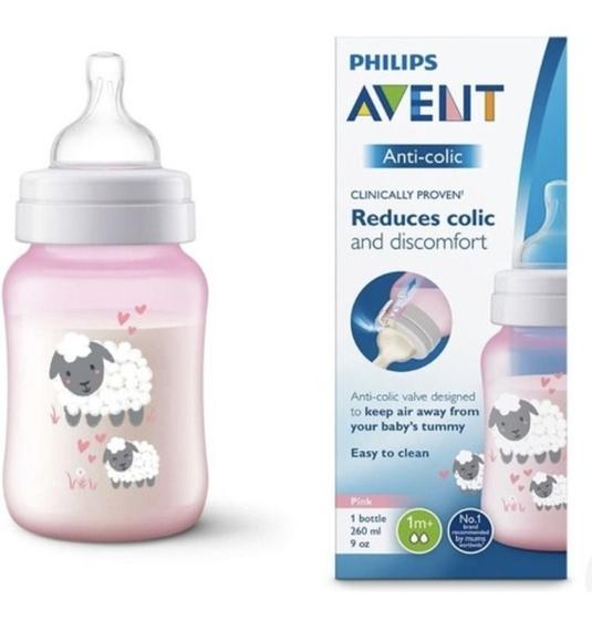 Imagem de Mamadeira Avent Clássica Menina Rosa 260ml Ovelha Bico N2