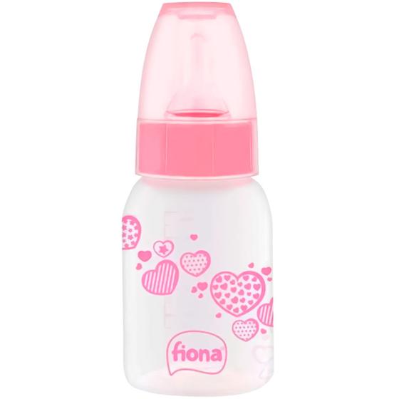 Imagem de Mamadeira Bebê Bico Silicone Universal 120mL 0+ Meses Formato Anatômico Graduado Coração Rosa Fiona