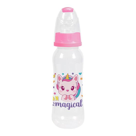 Imagem de Mamadeira Bico Macio com Tampa Higiênica Rosa Unicórnio 240ml BabyGo